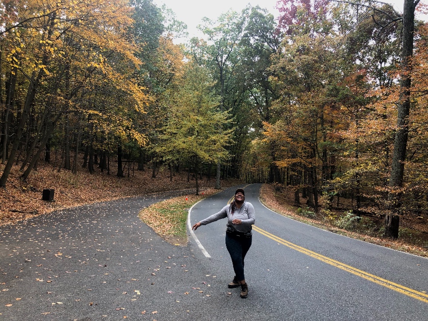 Drey laughing during a hike at Mount Catoctin